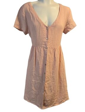 Jillian Harris x PRIV Linen Dress Peach Button Front Short Sleeve Size XS